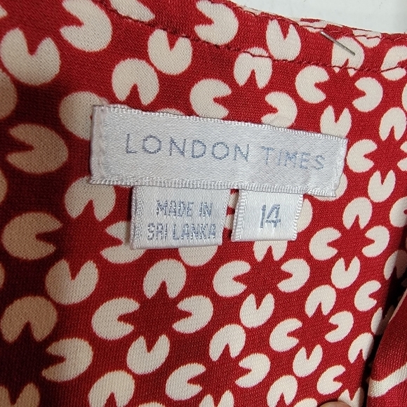 LONDON TIMES Halter Dress Red Abstract Print Retro Sweetheart Neck Women's 14 - Picture 10 of 13